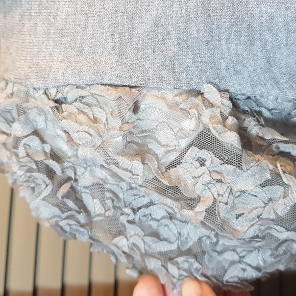 Fitted puff arm knit jumper with embellished mesh sleeves, UK size 10 12, AS NEW - Picture 4 of 12